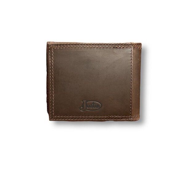 Justin Brown Genuine Leather Slim Bifold Wallet RFID Western Boot Stitching NIB - Picture 7 of 7